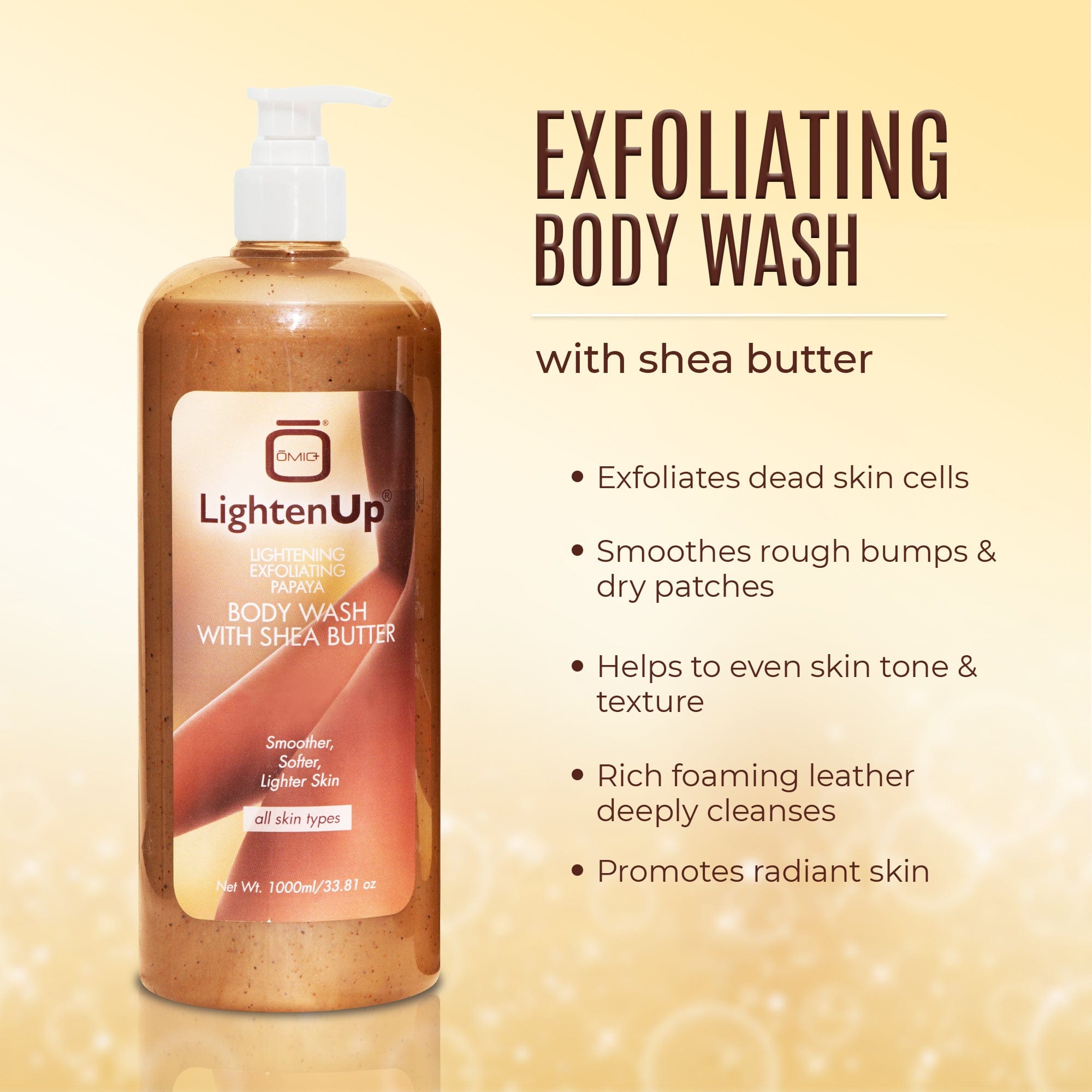 Omic LightenUp PLUS Exfoliating Papaya Body Wash with Shea Butter - 1000ml / 33.81 Oz