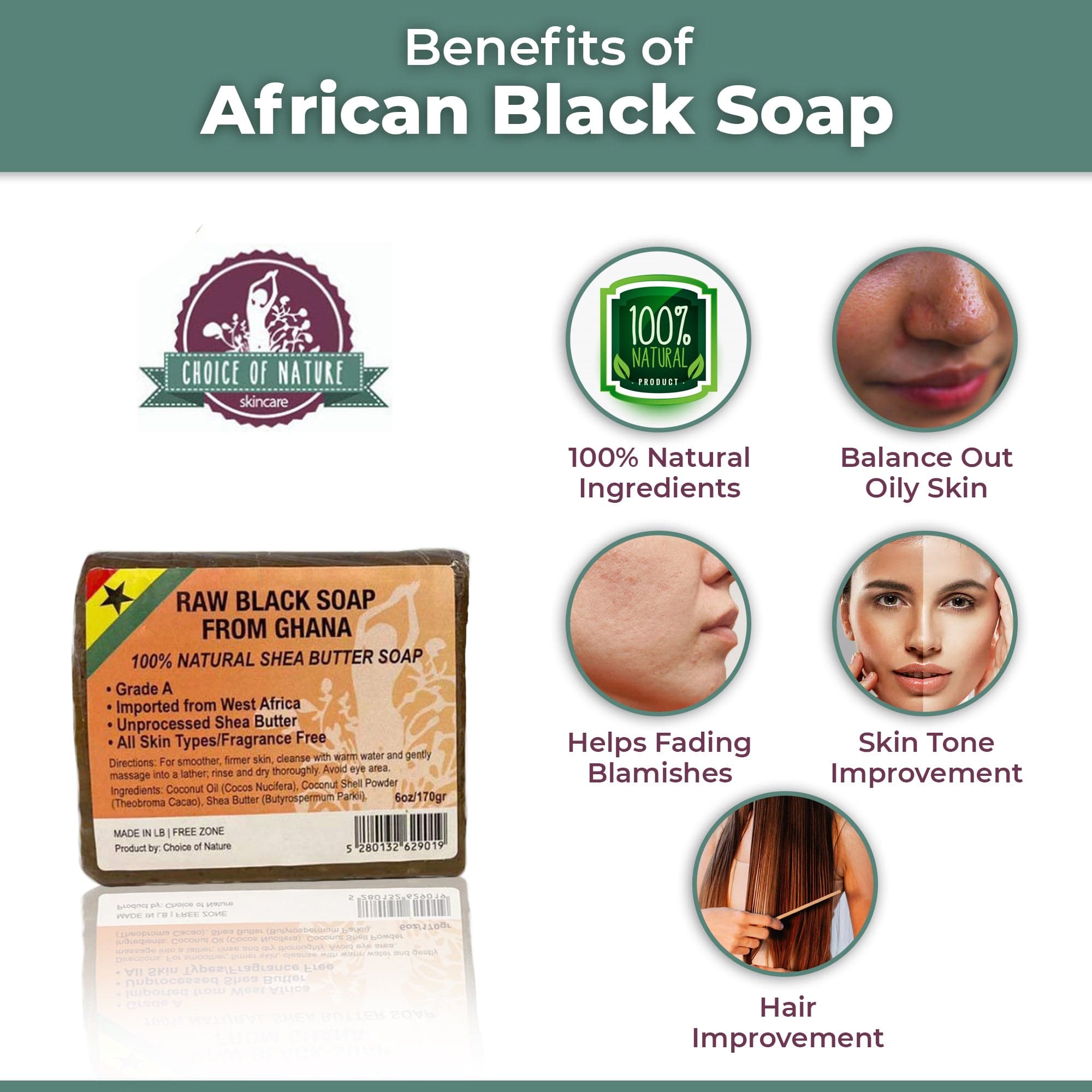 Jabón Negro Crudo Africano de Ghana - 170g / 6 oz
