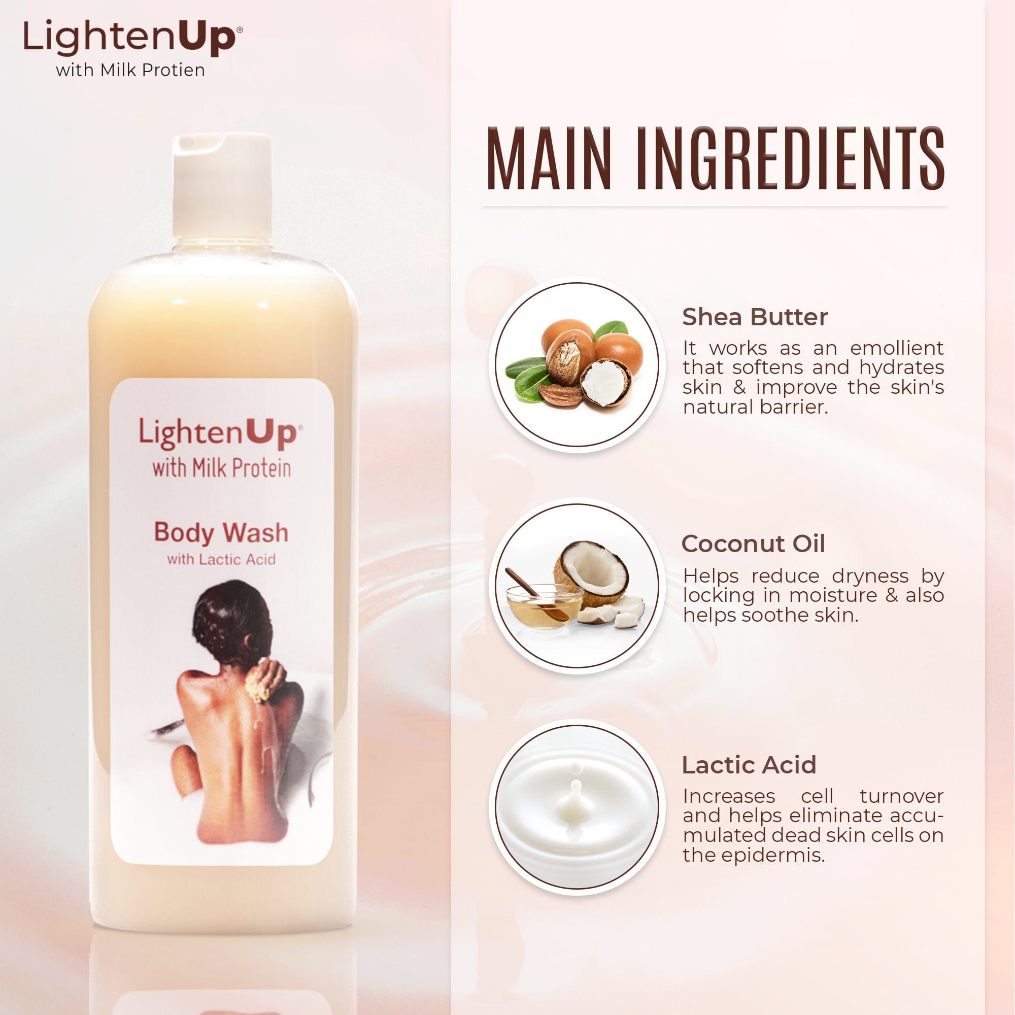 Omic Lightenup Lactic Acid Shea Butter Shower Gel - 1000ml Mitchell Brands - Mitchell Brands - Skin Lightening, Skin Brightening, Fade Dark Spots, Shea Butter, Hair Growth Products