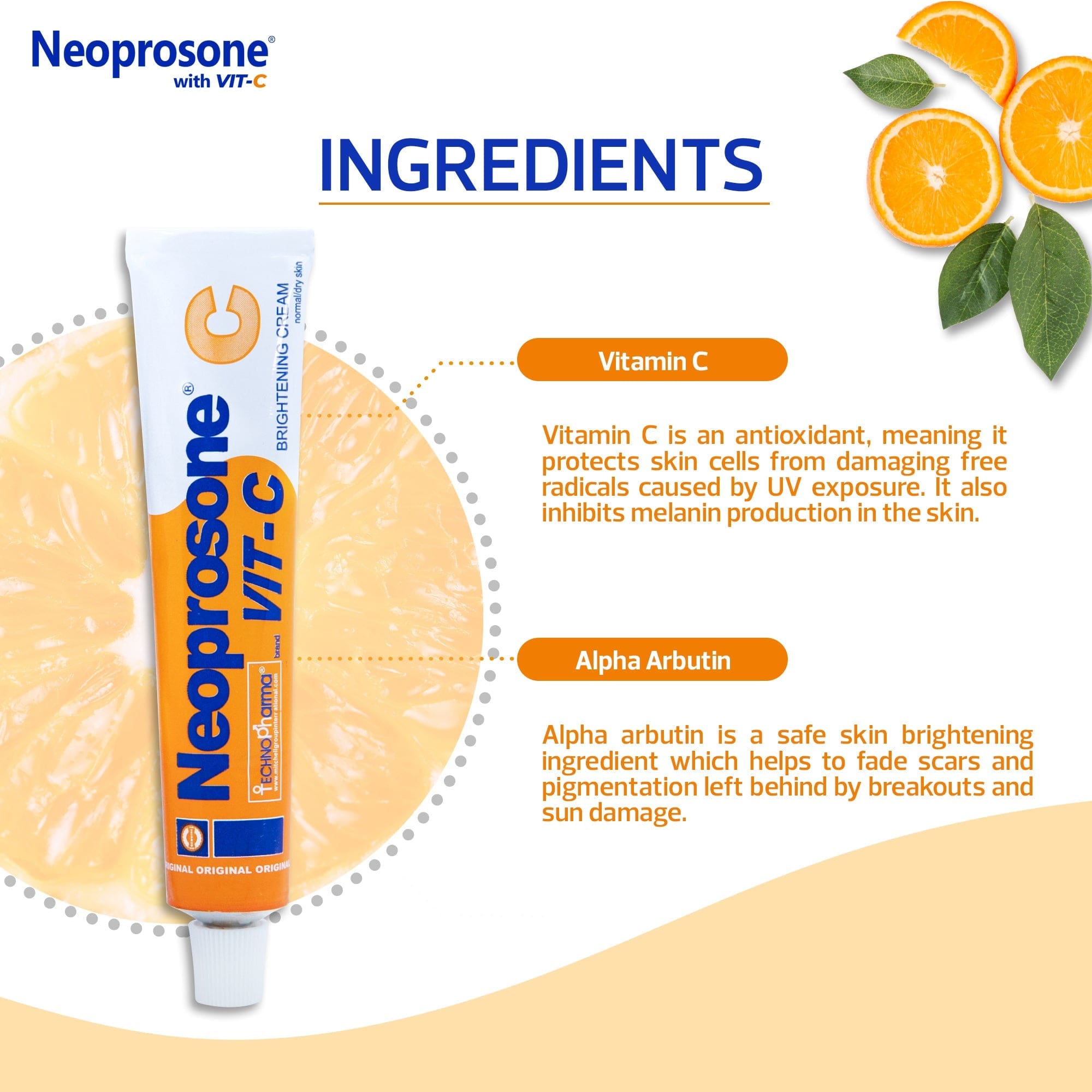 Neoprosone Brightening Cream with Vitamin C - 50g / 1.75 Fl Oz Neoprosone Vitamin "C" - Mitchell Brands - Skin Lightening, Skin Brightening, Fade Dark Spots, Shea Butter, Hair Growth Products