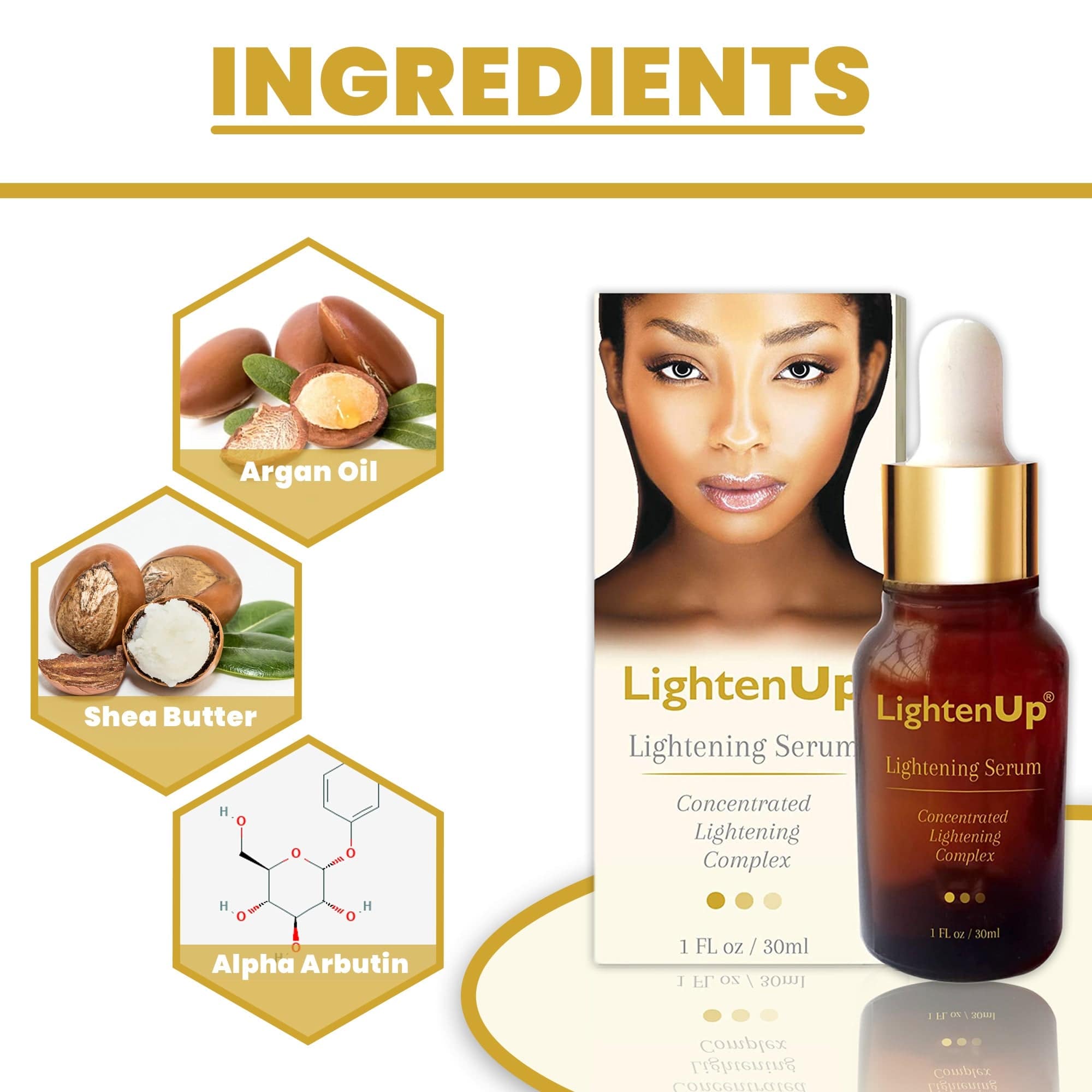 Omic LightenUp Anti-Aging Lightening Serum - 30ml / 1 Fl Oz LightenUp - Mitchell Brands - Hautaufhellung, Hautaufhellung, Verblassen dunkler Flecken, Shea Butter, Haarwuchsmittel