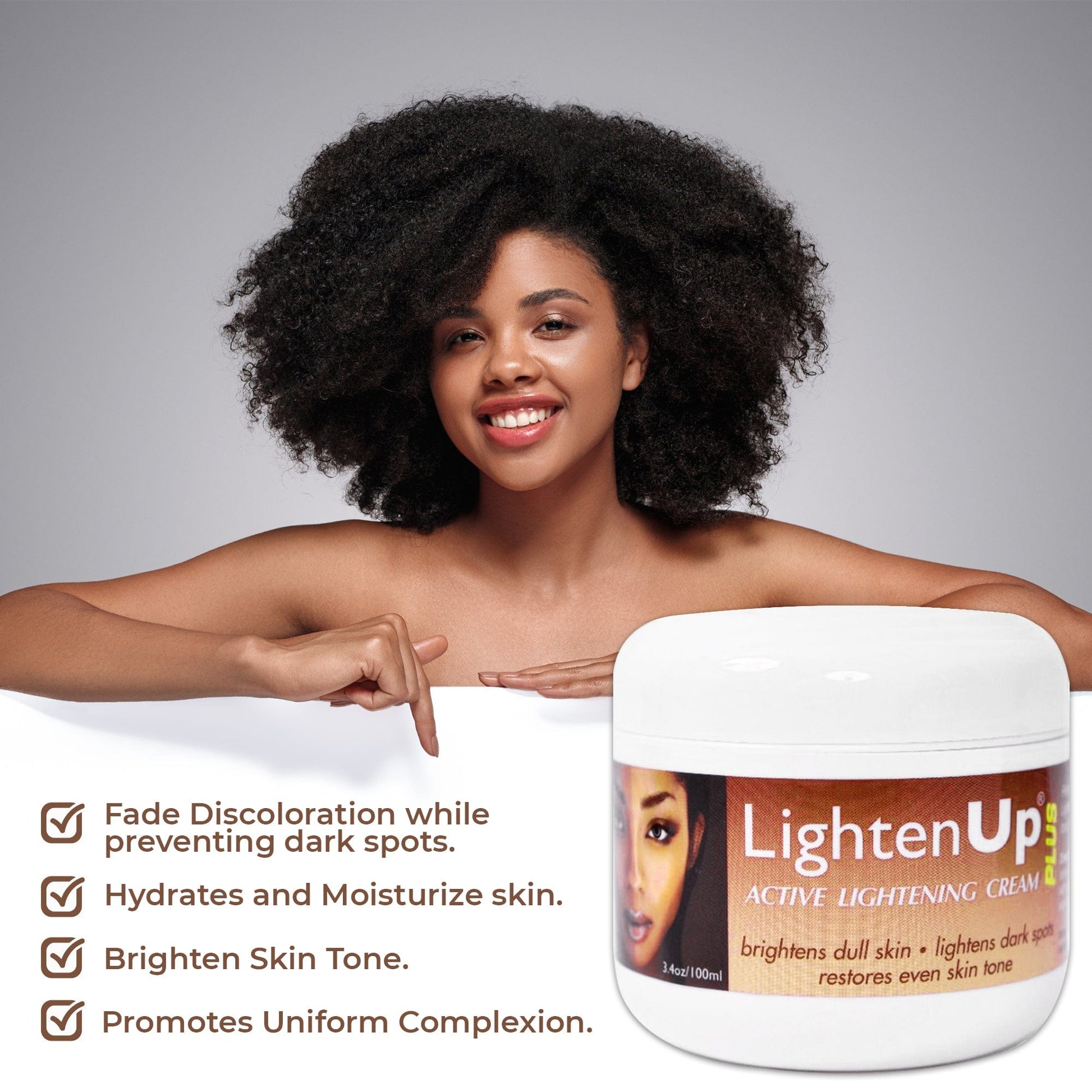 Omic LightenUp PLUS Crema Aclarante Activa - 100ml / 3.4 Oz LightenUp - Mitchell Brands - Aclarar la piel, aclarar la piel, desvanecer manchas oscuras, manteca de karité, productos para el crecimiento del cabello