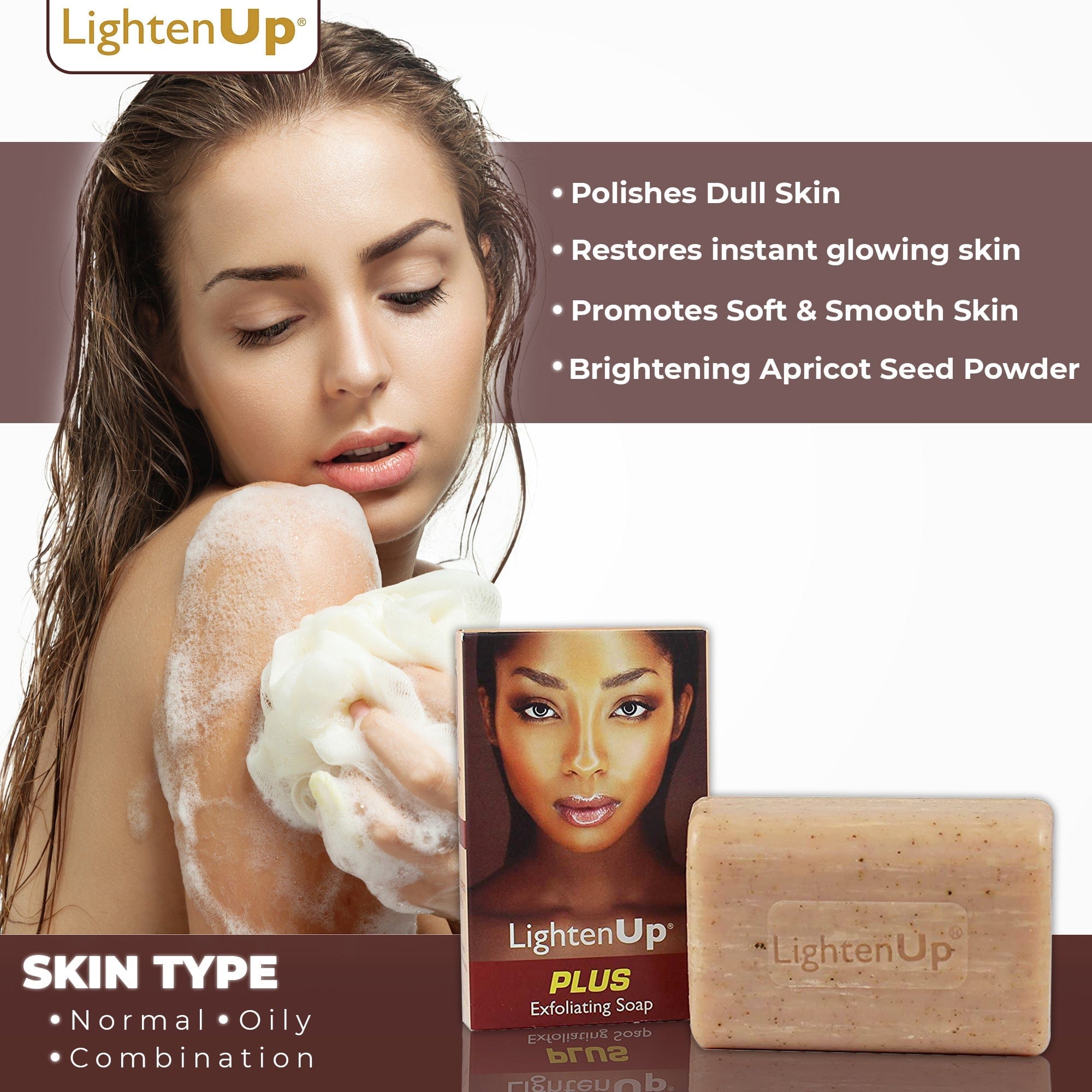 Omic LightenUp PLUS Savon exfoliant - 200g LightenUp - Mitchell Brands - Skin Lightening, Skin Brightening, Fade Dark Spots, Shea Butter, Hair Growth Products
