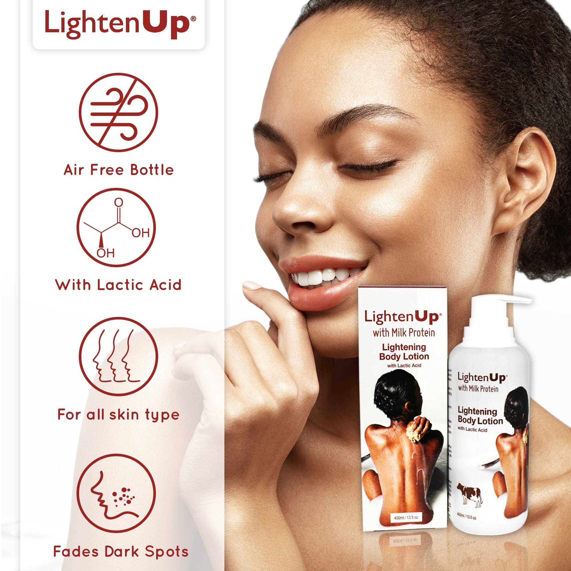 Omic Lightenup Lactic Acid Active Lightening Lotion - 400ml / 13.5 Oz Mitchell Brands - Mitchell Brands - Skin Lightening, Skin Brightening, Fade Dark Spots, Shea Butter, Hair Growth Products
