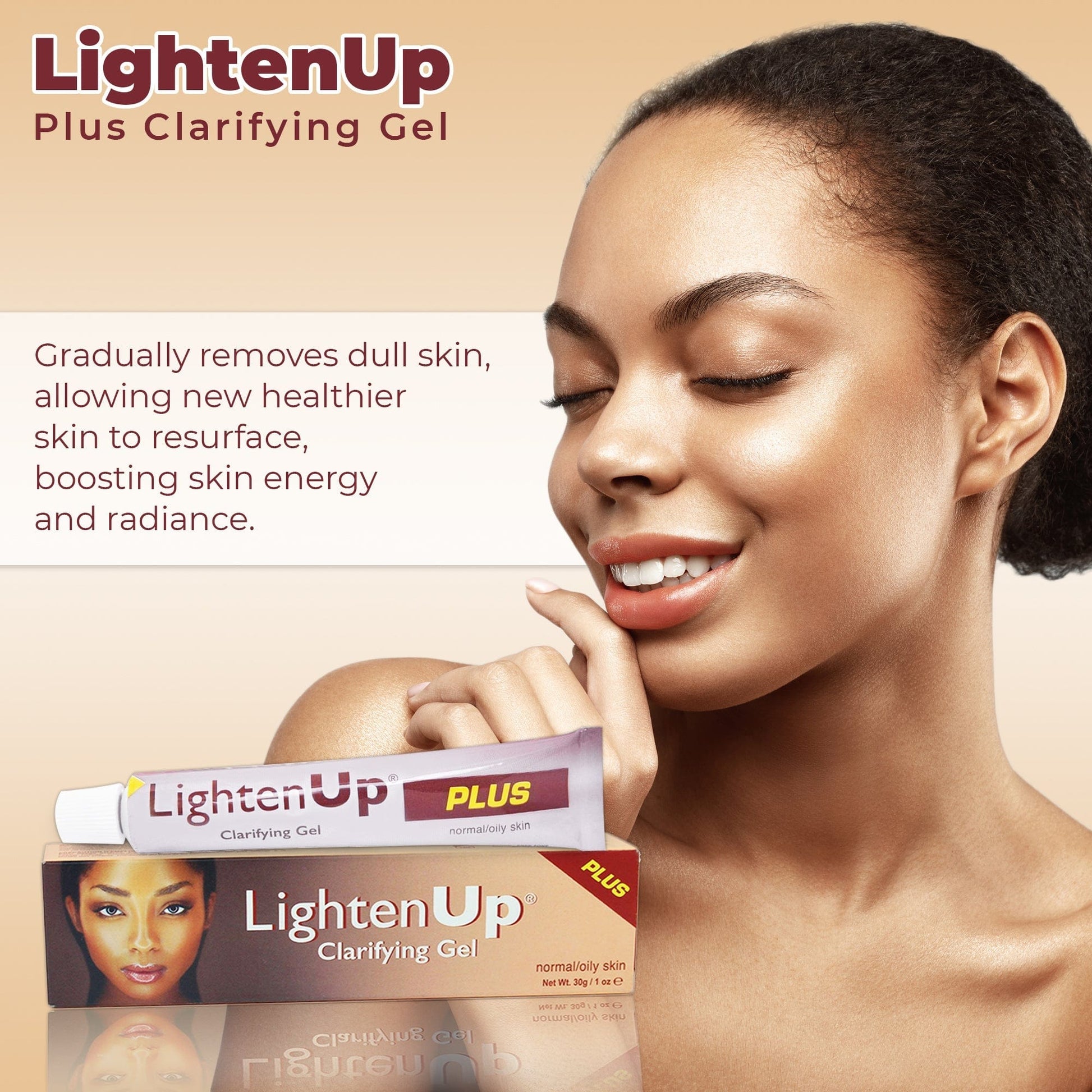 Omic LightenUp PLUS Tubo Gel Aclarador - 30g / 1 Oz LightenUp - Mitchell Brands - Aclarar la piel, aclarar la piel, desvanecer manchas oscuras, manteca de karité, productos para el crecimiento del cabello