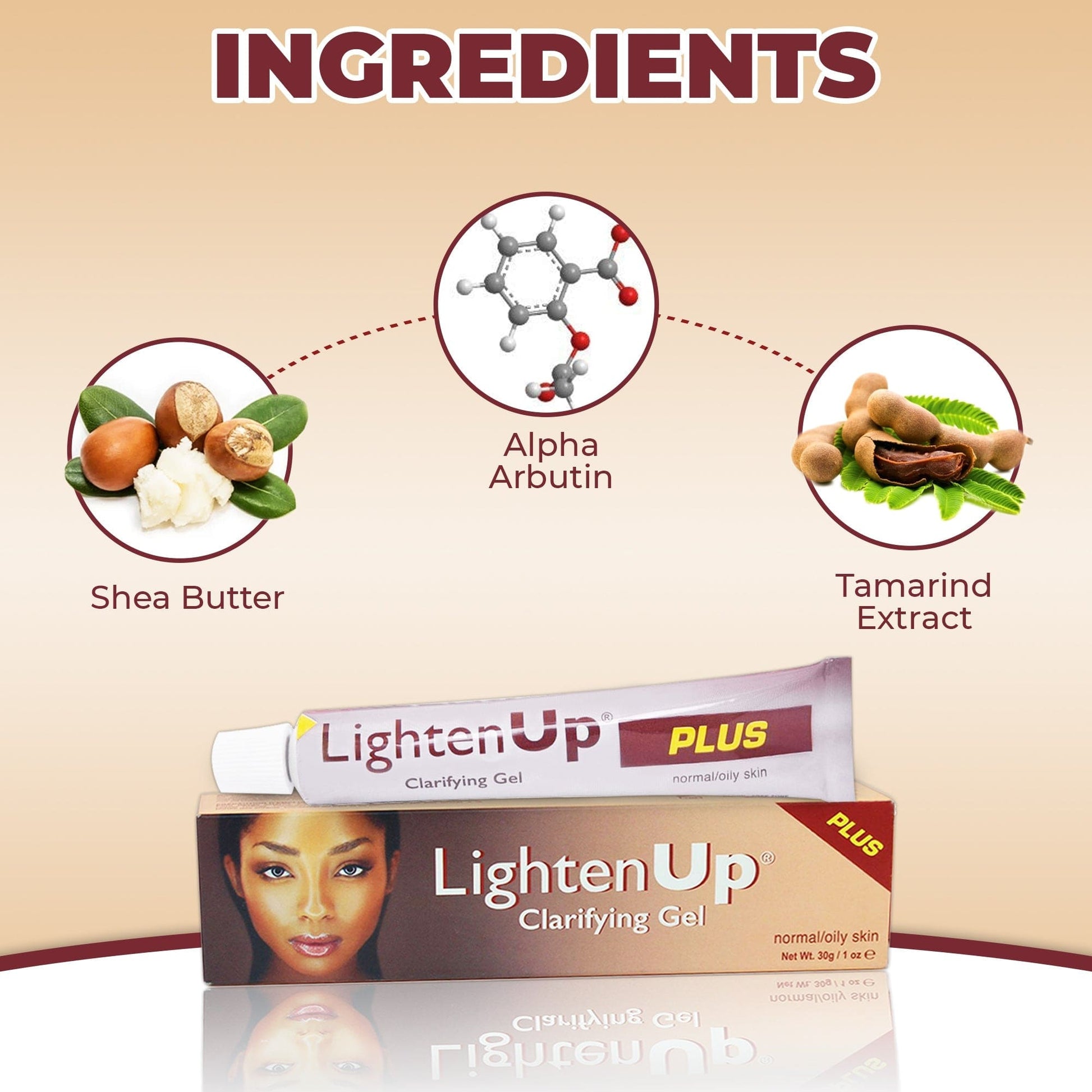 Omic LightenUp PLUS Gel Clarifiant Tube - 30g / 1 Oz LightenUp - Mitchell Brands - Skin Lightening, Skin Brightening, Fade Dark Spots, Shea Butter, Hair Growth Products
