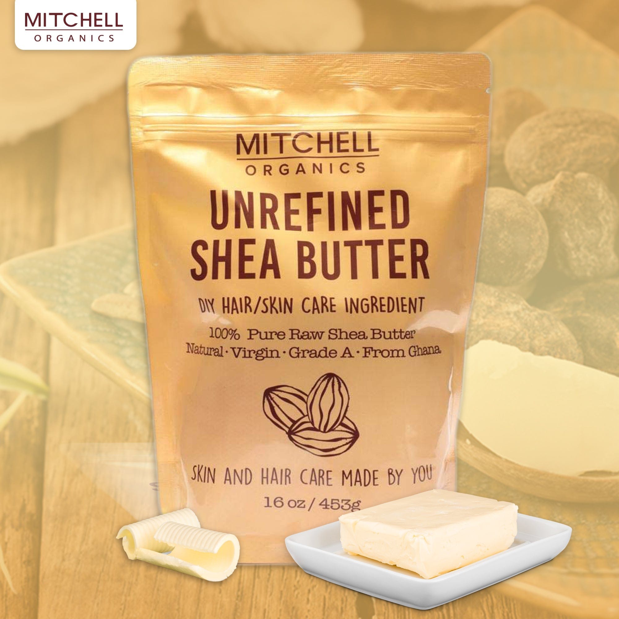 Mitchell Organics Unrefined Shea Butter Bar 16oz Mitchell Group USA, LLC - Mitchell Brands - Skin Lightening, Skin Brightening, Fade Dark Spots, Shea Butter, Hair Growth Products