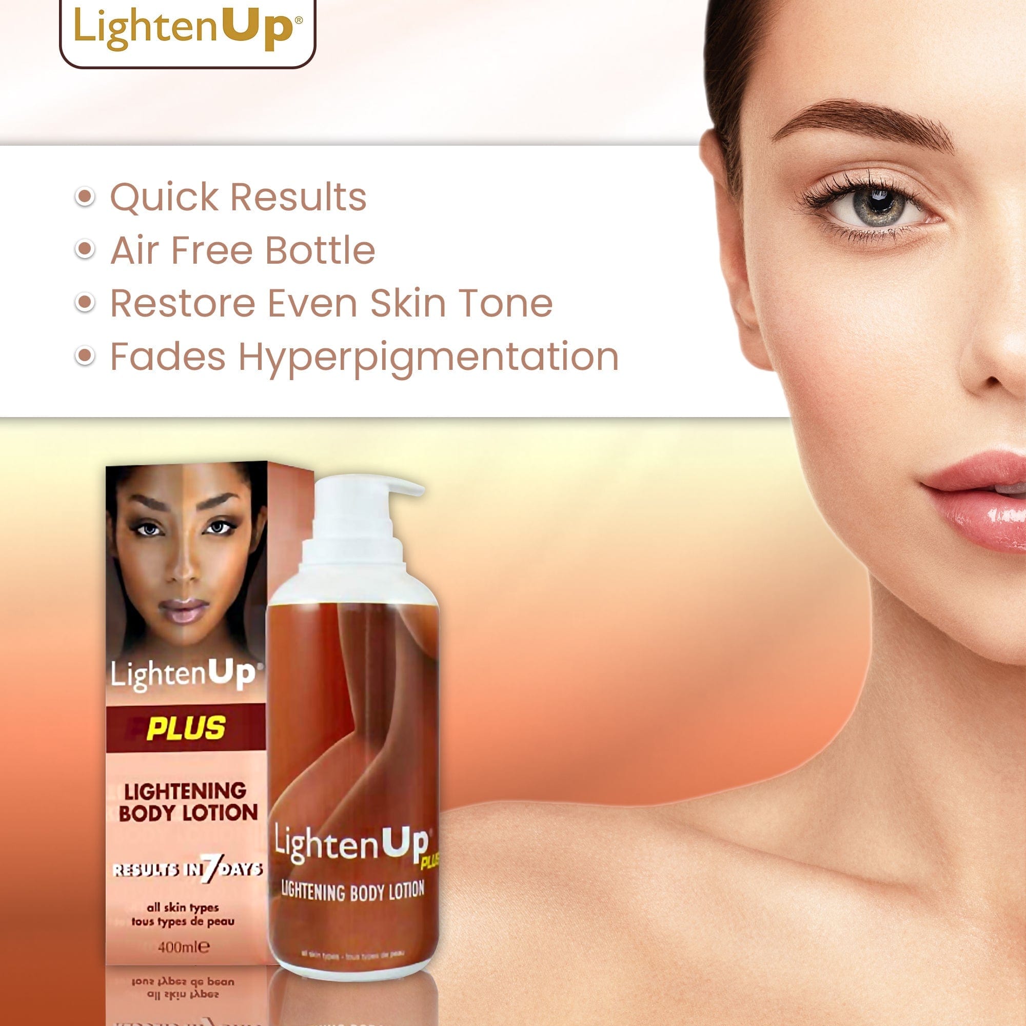 Omic LightenUp PLUS Lightening Body Lotion - 400ml LightenUp - Mitchell Brands - Hautaufhellung, Hautaufhellung, Verblassen dunkler Flecken, Shea Butter, Haarwuchsmittel