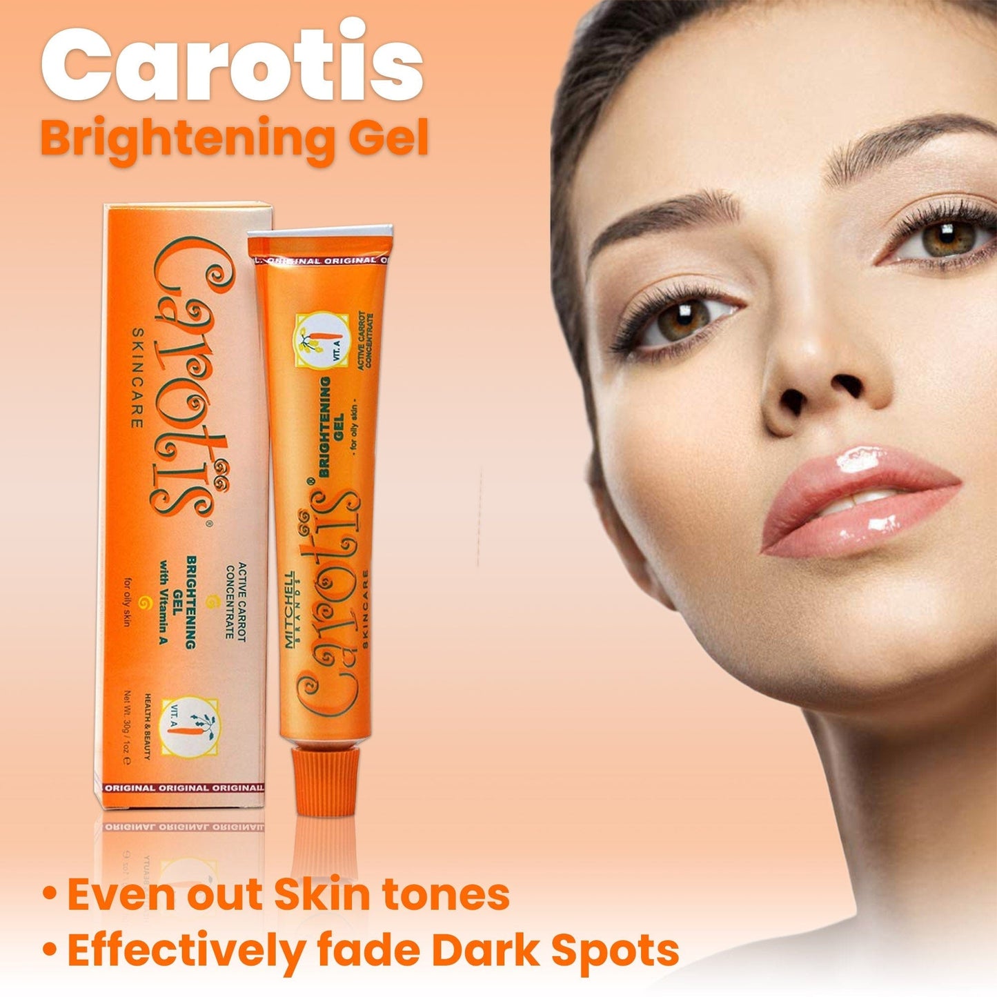 Carotis Gel Iluminador con Vitamina A - 30g / 1 fl oz Carotis - Mitchell Brands - Aclarar la piel, aclarar la piel, desvanecer manchas oscuras, manteca de karité, productos para el crecimiento del cabello