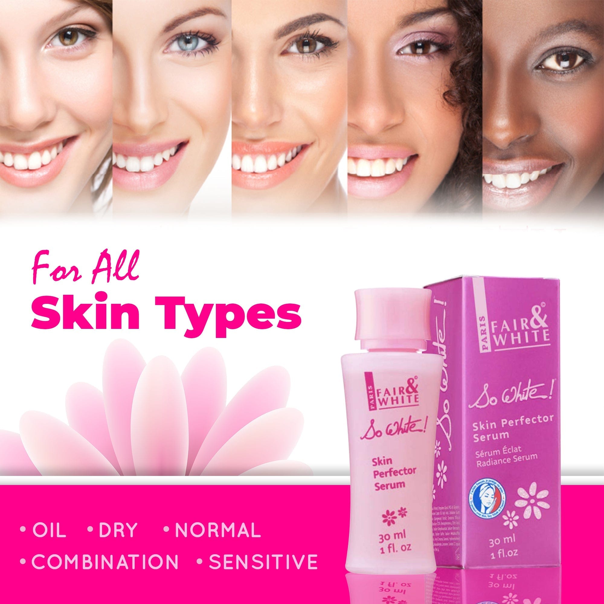 ¡F&W So White! Skin Perfector Serum 30ml NHQ Mitchell Brands - Mitchell Brands - Aclarar la piel, aclarar la piel, desvanecer manchas oscuras, manteca de karité, productos para el crecimiento del cabello