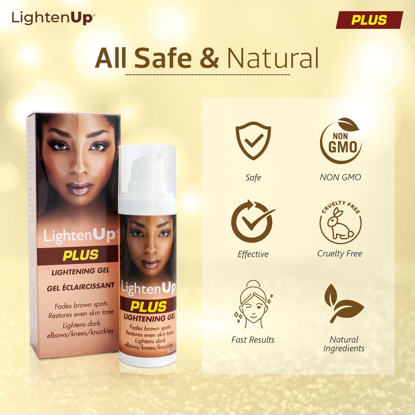 Omic LightenUp PLUS Gel Aclarador - 30ml LightenUp - Mitchell Brands - Aclarar la piel, aclarar la piel, desvanecer manchas oscuras, manteca de karité, productos para el crecimiento del cabello