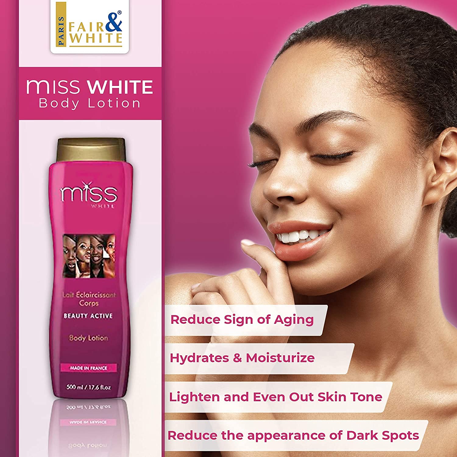 F&W Miss Loción Iluminadora 500ml NHQ Mitchell Brands - Mitchell Brands - Aclarar la piel, aclarar la piel, desvanecer manchas oscuras, manteca de karité, productos para el crecimiento del cabello