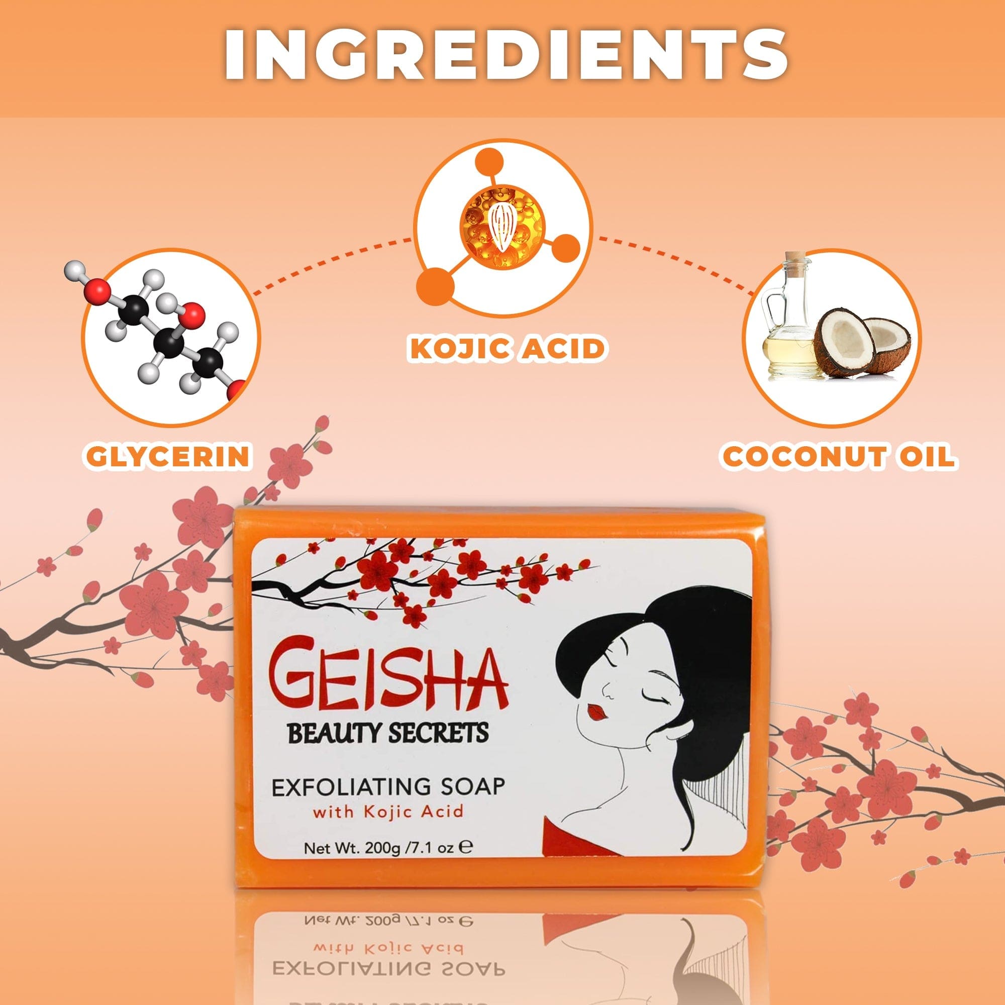 Geisha Beauty Secrets Sapone esfoliante con acido kojico - 200g / 7.1 oz Mitchell Brands - Mitchell Brands - Schiarimento della pelle, schiarimento della pelle, attenuazione delle macchie scure, burro di karité, prodotti per la crescita dei capelli